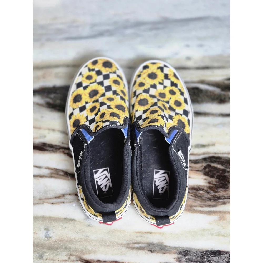 Vans Classic Slip-On Sunflower Checkerboard Black White Yellow Sneakers